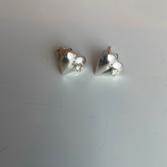 Heart earrings silver toned cubic zirconia stone pierced ears Valentine’s Day - Picture 2 of 4